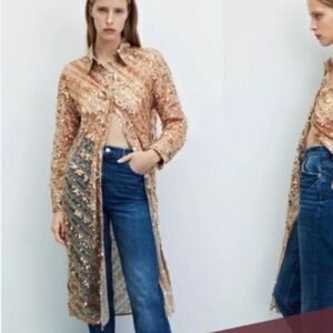 ZARA BUTTON DOWN SEQUINED SHEER DRESS DUSTER